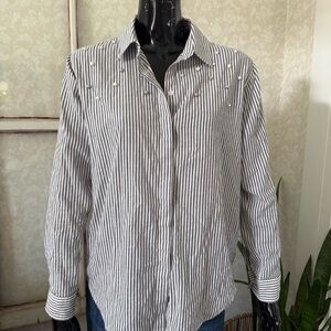 Rails Gray & White Florence Stripe Button Up Shirt Bead Details Sz Small